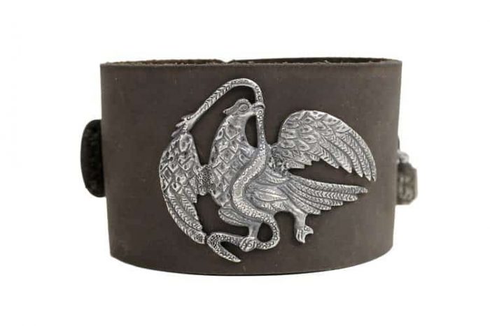 Mexican Eagle brown leather cuff
