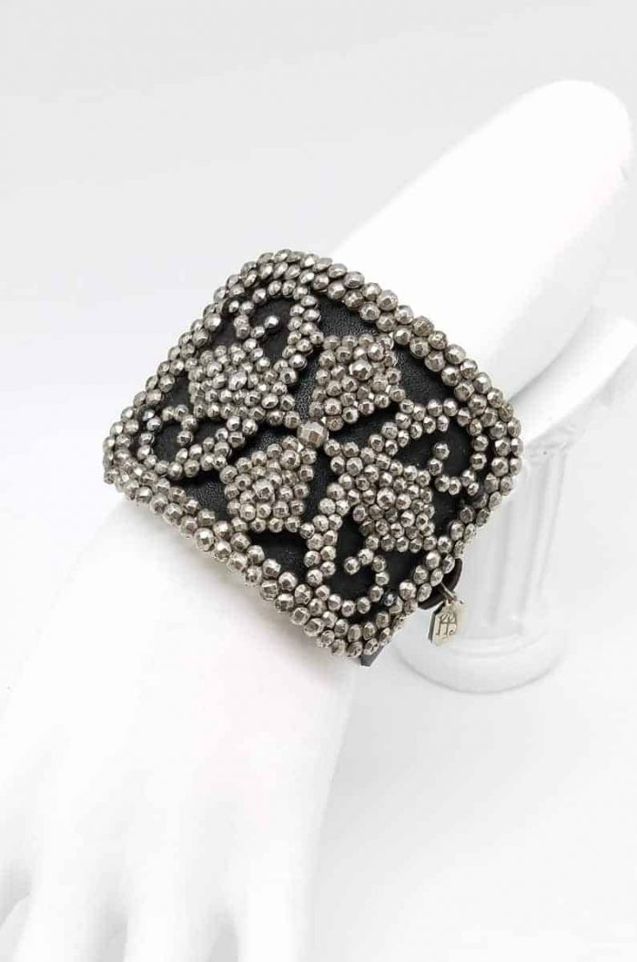 Kary Kjesbo Designs Cuff Bracelet - 1920s shoe clip on hand-sewn black leather cuff