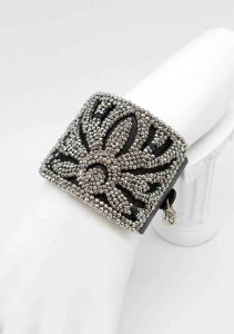 Kary Kjesbo Designs Cuff Bracelet - 1920s shoe clip on hand-sewn black leather cuff