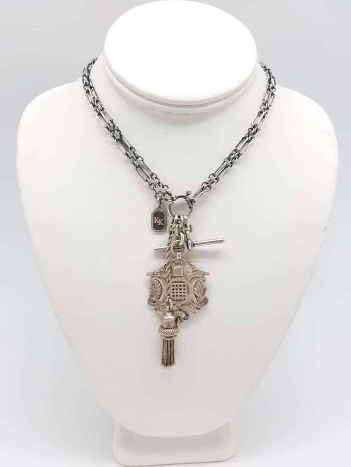 Kary Kjesbo Designs Necklace w Antique medal, tassel, bar
