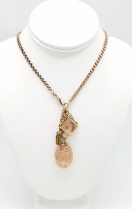 Victorian Gold Fob Chain Necklace with Lockets and Tassel