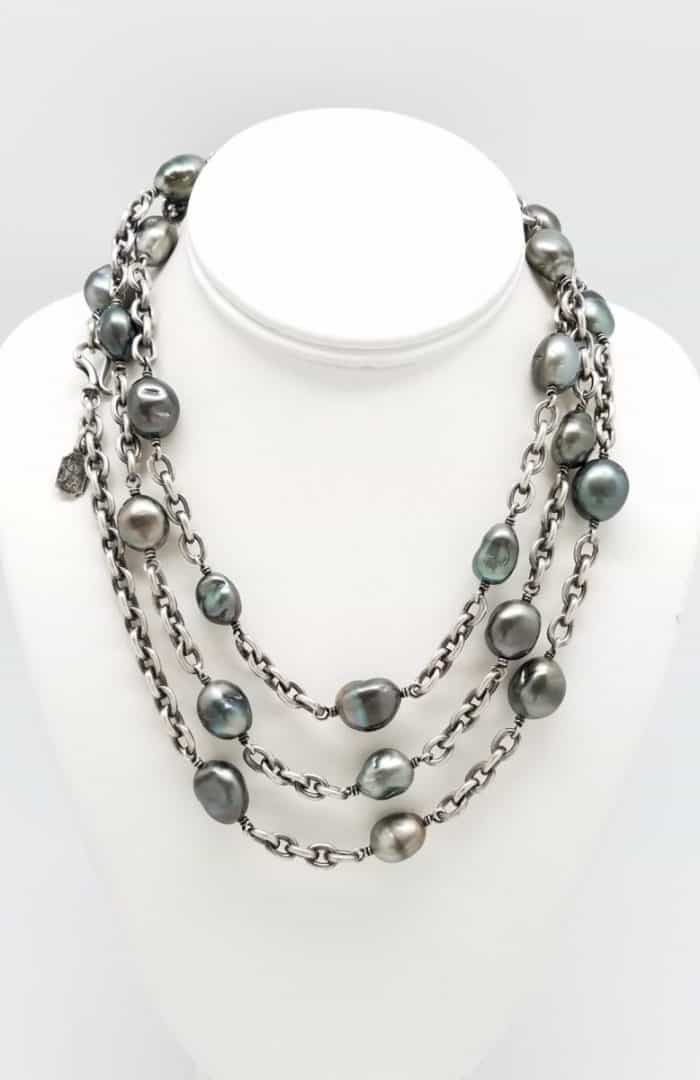 Kary Kjesbo Designs South Sea Keshi large cultured pearls on heavy chain.